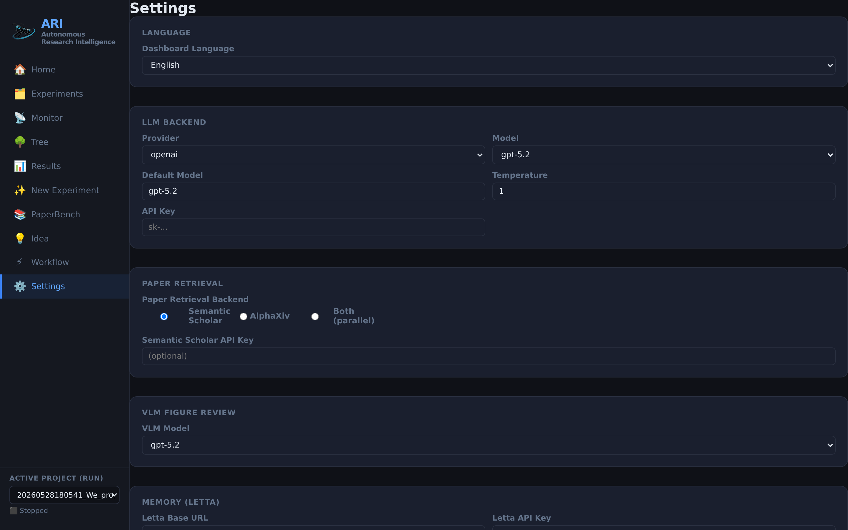 Settings Page